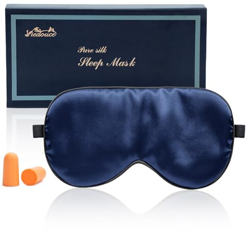 Viedouce Mascherina per Dormire pacco regalo, Maschera per Gli Occhi di Seta,Regolabile100% Seta Naturale Ultra Morbido Maschera Sonno Mascherina Notte Maschera Occhi Maschera Viaggio (Blu)