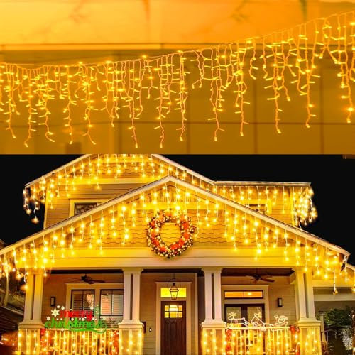 Loyyz Tenda Luminosa Natale,600LED 15M Luci Natalizie da Esterno,IP44 Impermeabile con 8 Modalità Luci Cascata Natale,Tenda Luci per Natale,Festa,Giardino e Matrimonio