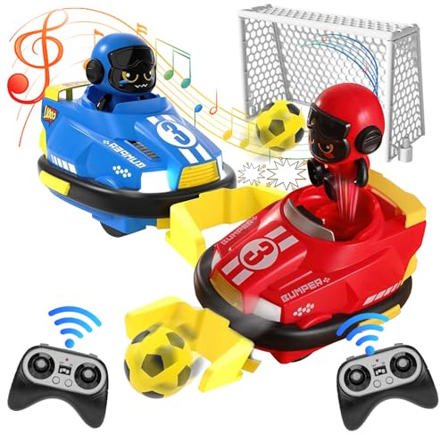 OBEST Voiture Télécommandés avec Poupées Ejectable, 2 Pcs Collision RC Super Bumper Car, Drift Stunt à 360° avec Lumière LED et Musique, Voiture de Football Télécommandée, Cadeaux pour Garçon et Fille