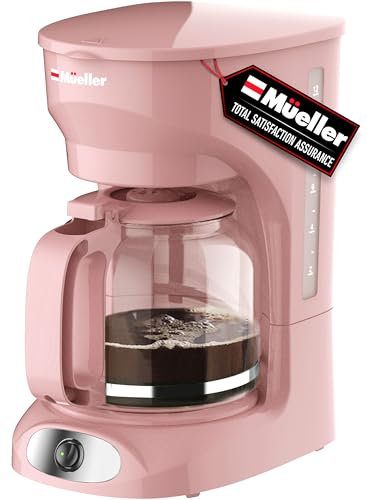 MUELLER HOME 12-Cup Pink Coffee Maker - Borosilicate Carafe, Auto-Off, Pink Kitchen Accessories, Reusable Filter, Anti-Drip, Kitchen Appliances, Keep-Warm Function