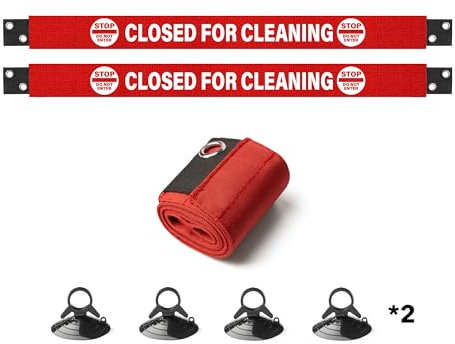 Restroom Closed for Cleaning or Do Not Enter Warning Signs with Magnetic Ends & Suction Cups – 2 Pack Red and Yellow Nylon Barrier for Metal Restroom Doors