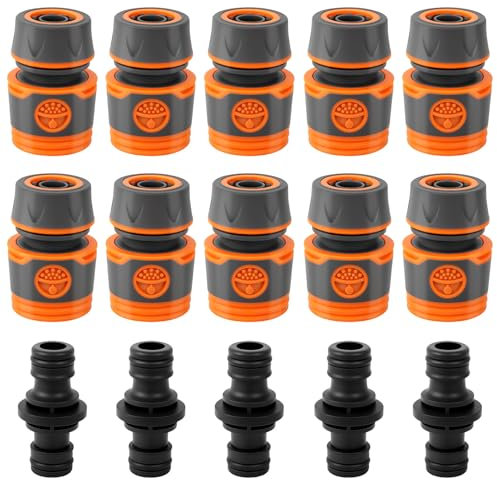 Embout Tuyau Arrosage, 10 Pièces 1/2 Pouce Extension rapide du tuyau Kit de Raccord Tuyau d'Arrosage Avec 5 Pièces connecteur pour début et Fin de Tuyau Necessaire Darrosage
