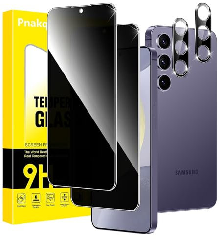 Pnakqil Privacy Pellicola Protettiva per Samsung Galaxy S24 5G con Protezione Fotocamera Schermo, Anti-Spy Vetro Temperato, Screen Protector Vetrino Protettivo con Angolo di Anti Spia 28°,2+2 Pezzi