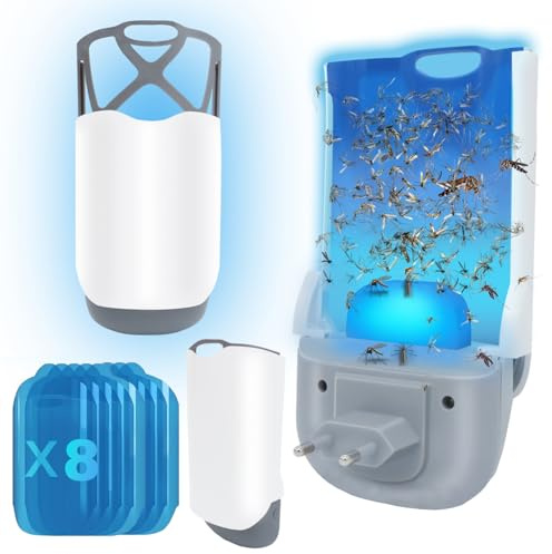 SIGANDG Trampa Insectos Voladores, Trampa Moscas Interior, Trampa Mosquitos, Lámpara UV Antimosquitos con Adhesivo,Utilizado para Mosquitos, Moscas,etc.(1 Dispositivos + 8 Recambios)