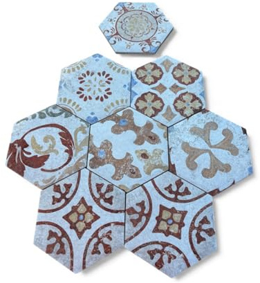 Piastrelle Esagonali in Gres Porcellanato, con Decorazioni Vintage Marroni, 15,8 x 18,3 cm, per Rivestimenti Interni ed Esterni, 0,52 mq per Scatola