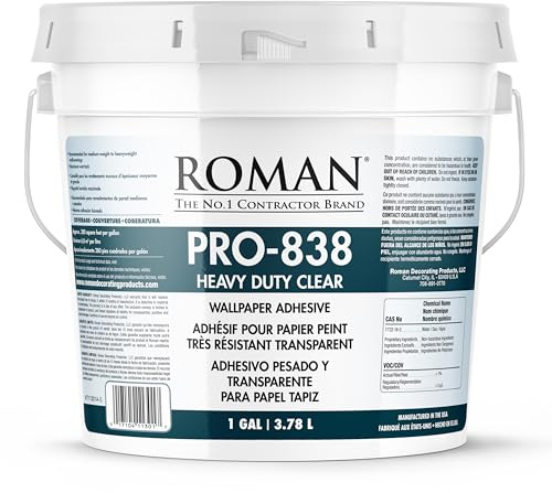 ROMAN Heavy Duty Clear Wallpaper Adhesive, Non-staining, Clear, PRO-838, (1 Gallon - 280 sq. ft.)