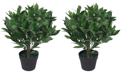 Leaf Design UK Pair of Artificial Bay Topiary Ball Trees, Mixed Materials, Green, 50cm