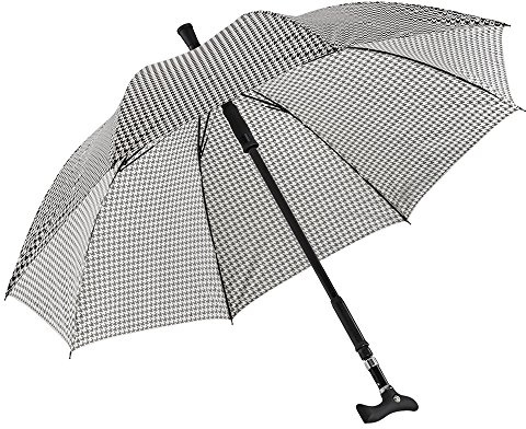 Ossenberg Stockschirm Twin mit Fritzgriff – Ø 105cm – 2 in 1 Gehstock & Regenschirm – Handstock, Gehhilfe, Gehstütze – höhenverstellbar - Design Hahnentrittmuster