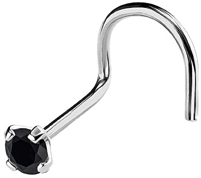 Jewelry Avalanche 22G Solid 14Kt Gold Nose Screw Stud with Prong Set real Black Diamond Gemstone, 14kt Yellow Gold or 14kt White Gold - April Birthstone Nose Ring-NSWG_BD-2MM