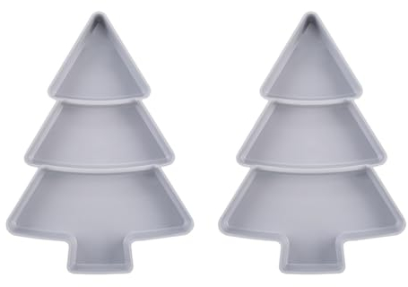 Angoily 2Pcs Christmas Tree Shaped Dish Plate, Plates Chip& Dip Set, 3 Compartment Dishes Food Storage Server for Holiday Party Supplies (Grey)