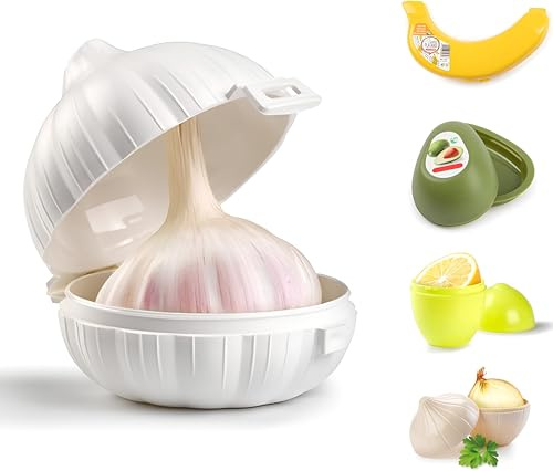 plastific Plastic Reusable Vegetable Storage Box Garlic Keeper Safe Box Banana Case Lemon Saver Freezer Fridge Holder Left Over, Fresh-Keeping Cases (Garlic Saver Box)