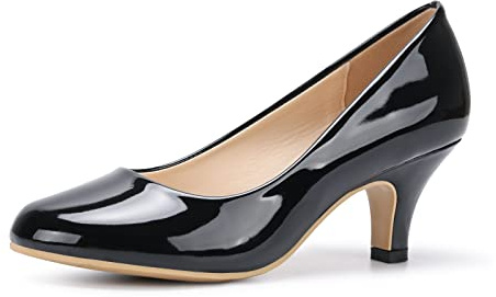 Damen-Pumps mit Kätzchen-Absätzen, breit, für Braut, Arbeit, Büro, Hochzeit, Party, niedriger Absatz, Pumps, Schlupfschuhe, Lackschwarz, 41.5 EU