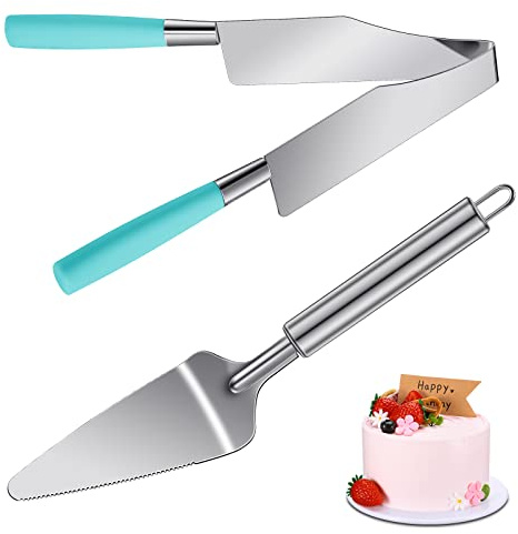 Cunhill 2 Pieces Cake Slicer Cutter Multi Function Stainless Steel Cake Spatula Server Set for Cakes Pie Desserts Pizza(Blue)