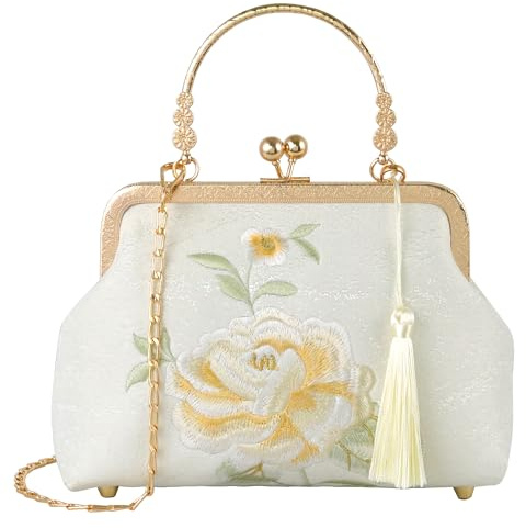 YeBon Sac de soirée rétro en jacquard brodé de style chinois avec chaîne pour femme, Serrure Longévité Bleue