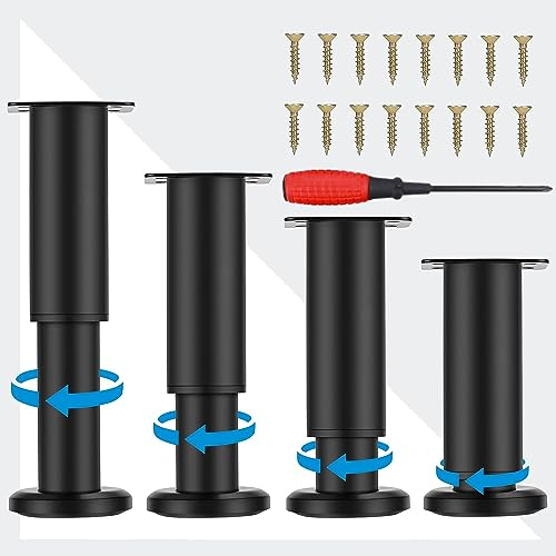 EURXLQ 4 Pcs Patas para Muebles Patas Regulables Patas de Antideslizante y Resistente al óxid Patas para Sofas Mesa para Muebles Sofás,Armarios,Camas y Mesillas de Noche (Negro, 8-12 cm)