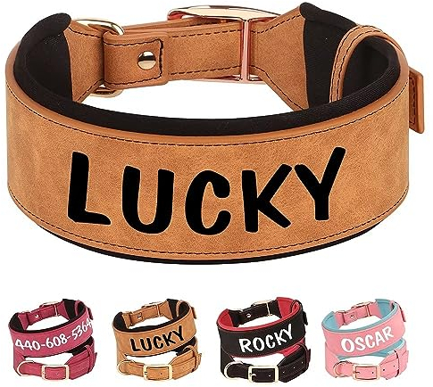 PET ARTIST Personalisierte PU Leder Hundehalsband für Mittlere Große Hunde Stilvoll und Bequem, Geeignet für Mädchen und Jungen Hunde, Braun L