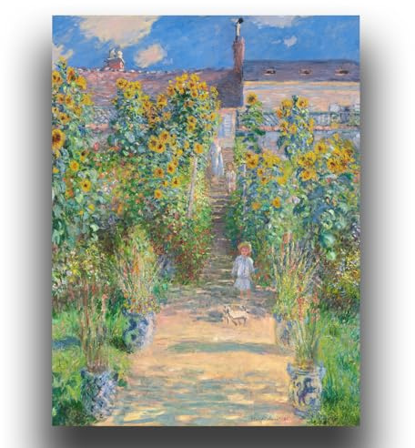 OKRA Claude Monet Wall Art Print - The Artists Garden at Vetheuil Poster - Landscape Canvas Paintin - Sunflower Picture Modern Home Decor for Bedroom Kitchen Office Unframed (12×16in/30×40cm)…