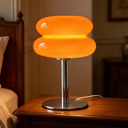 Topyond Bordslampa, nattduksbordslampa, Orange Lampa, Söt Tårta Design Glasbordslampa, Mjuk Belysning, Energisnål, USB-bordslampa för Vardagsrum, Sovrum, Söt Bordslampa i Glas
