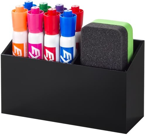 BEYGORM Magnetic Dry Erase Marker Holder for Whiteboard,Non-slip Acrylic Magnet Pen Holder for Fridge Refrigerator,Locker Organizer for Work,Locker Accessories,Pencil Cup for Desk(Black)