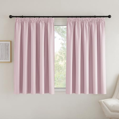 PONY DANCE Blackout Pencil Pleat Curtains, Light Pink, W90 x L54, 2 Panels | Thermal Insulated Curtains with Noise Reducing & Privacy, Luxury Soft Window Treatment for Bedroom & Living Room