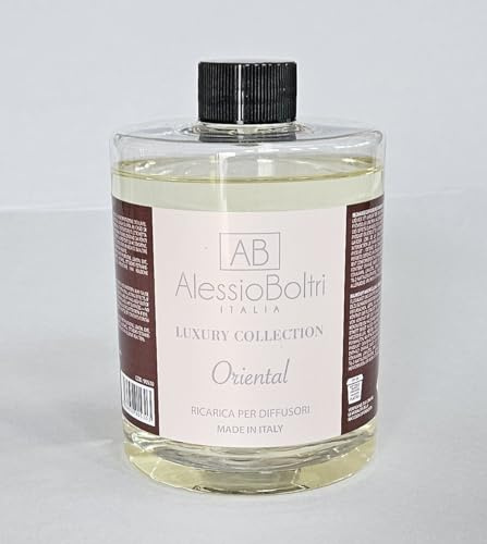 AB Alessio Boltri - Ricarica per diffusori Luxury 500 ml, profumazione ORIENTAL. Fragranza agrumata, fiorita, vanigliata e legnosa