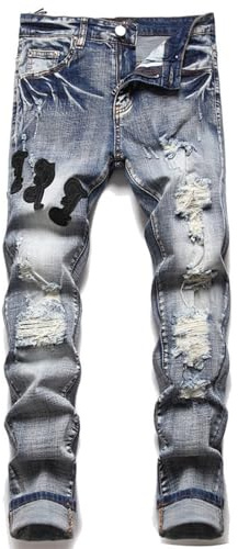 AJTREDYTSLKE Jeans da Uomo Comfort Stretch Denim Gamba Dritta Jeans dalla vestibilità Rilassata,Blu,36