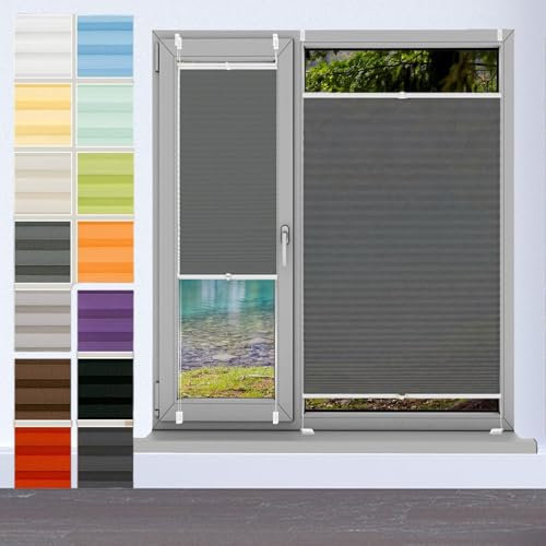 Plissee Klemmfix Ohne Bohren 74 x 80 cm, Sonnenschutz Easyfix Lichtdurchlässig, Jalousie Sonnenschutz Easyfix, Fenster Plissee Ohne Bohren, für Fenster & Tür, Grau