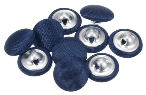 Kvartsman 10 stycken mörkblå knappar med tygbeläggning 12,5 mm satintyg täckta syknappar runda pysselknappar metallskaft öljettknappar vintage för kappa kläder jacka blazer kostymer gör-det-själv