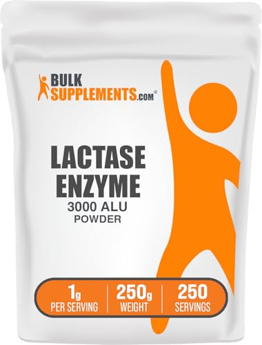 BulkSupplements.com Lactase Enzyme (3000 ALU) Powder - Lactase Enzyme Supplement, Digestive Support - Gluten Free, 1g per Serving, 250g (8.8 oz) (Pack of 1)