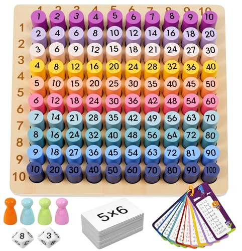 BUZIFU Wooden Math Multiplication Board, Math Learning Kit Colourful Board Montessori Maths Multiplication Table Tray Educational Learning Counting Game Arithmetic Practice Set for Kids Ages 1-6
