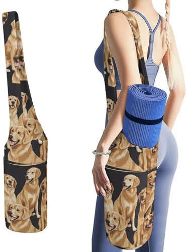 JKLQWH Golden Retrievers bedruckte Yogamatten-Tasche, lange Tragetasche mit Taschen für Ihr Yoga-Zubehör, Übung, Yogamatte, Tragetasche, multifunktionale Aufbewahrungstasche, hält die meisten