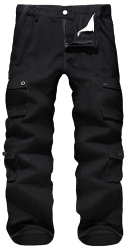 APTRO Mens Cargo Trousers Camo Trousers Combat Tactical Trousers Cotton Multiple Pockets Pants LT02 Black 34