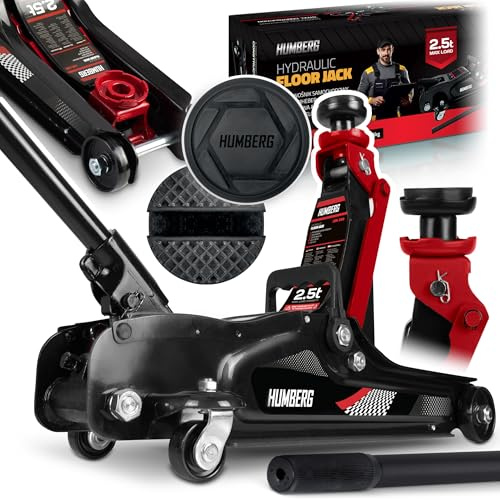 Humberg Wagenheber Hydraulischer Rangierwagenheber Auto Heber Niedrigprofil 2,5T 80-360 mm Rangierheber 2 Gummiauflagen Schwarz Rot