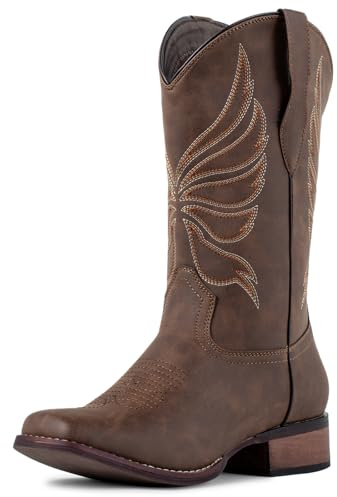 J's.o.l.e Cowboy stövlar för kvinnor fyrkantig tå bred vad cowgirl stövlar dammode västerländska stövlar