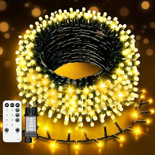 ACICILI Guirlande Lumineuse Extérieure 20M 200LED, IP44 Étanche avec Télécommande et Mémoire, 8 Modes et Minuterie, Blanc Chaud pour Jardin Mariage Noël Fêtes