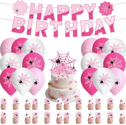 Fuwraixis Spider palloncini Decorazioni set, ragnatela decoration per feste, Decorazione di cupcake, Striscione di compleanno, Adatto per ragazze e bambini per l'anniversario