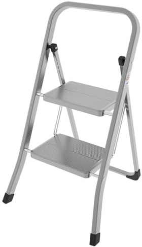 Sicignano Sgabello Scaletta Ferro 2 Gradini Stabilo – Pieghevole, Antiscivolo, Portata 150 Kg, Gradini 30 × 20 Cm, Altezza 46 Cm, Acciaio Verniciato, Certificato Tüv