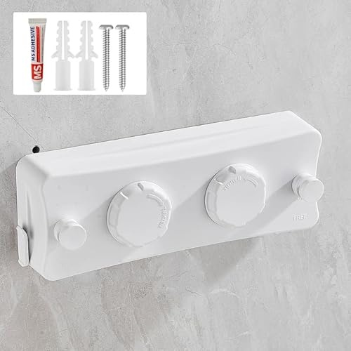 GOEDCH Stendibiancheria retrattile 5,1 m in acciaio inox doppia corda: pulsante di serraggio regolabile corda in acciaio inox retrattile Clothesline asciugatura, filo per bucato retrattile a parete