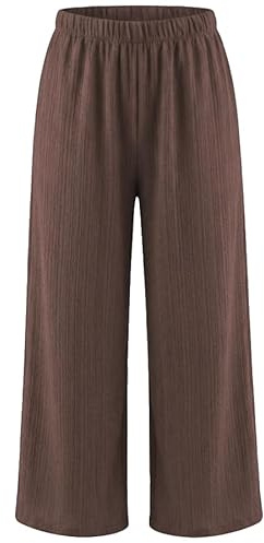 Van Der Rich ® - Pantalon été Large Droit Tissu Texturé Coupe Intemporelle Taille Elastique - Femme (Chocolat)