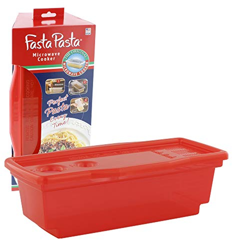 Fasta Pasta Mikrowellen-Nudelkocher - Das Original (rot) - Kocht schnell bis zu 4 Portionen - Kein Durcheinander, Ankleben oder Warten auf das Kochen - Jedes Mal perfekte Al Dente Pasta
