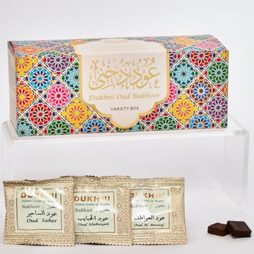 Oud Bakhoor Variety Box دخني عود بخور by Dukhni | Assorted Box | 30 pieces Bakhoor | Gift Set & Refill Kit | Arabic Bakhoor Incense | Perfect For Ramadan Prayer and Gifting | Luxurious, Long Lasting