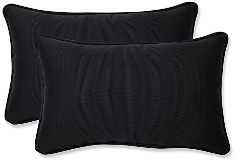 Pillow Perfect Fresco Solid Indoor/Outdoor Lumbar Pillow Plush Fill, Weather and Fade Resistant, Lumbar - 11.5 x 18.5,, Black, 2 Count