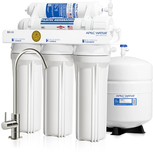 APEC Water RO-90, 5-Stage Under Sink Reverse Osmosis Water Filter System, NSF Certified 372 & 58, 90 GPD, Reduces 99% of Impurities