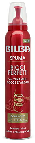 Bilba, Spuma con Germe Di Grano - Schiuma Capelli Ricci Perfetti con Ceramidi e Gocce d'Argan - Formula Professionale a Tenuta Extra Forte - Ravviva i Ricci con Azione Anticrespo per 24 h - 200 ml