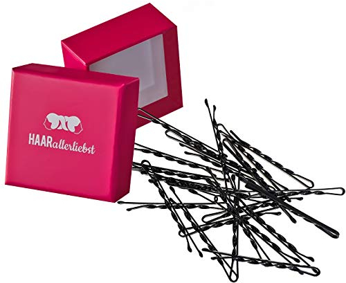 HAARallerliebst 24 Haarnadeln gedreht - 5,5 cm Bobby Pins schwarz - mehr Halt durch die Drehung – Haarklemmen Damen & Hair Pins in pinker Box - Perfekte Haarnadel für Styling & Halt