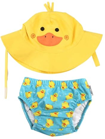 Zoocchini - Set Baby Costumino Contenitivo e Cappellino, Multicolore (Anatra), M (6-12 mesi), 1 unità, 1