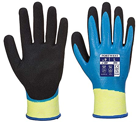 Portwest Aqua Pro Schnittschutzhandschuh, Größe: L, Farbe: Blau/Schwarz, AP50B8RL