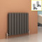 600 x 600 mm Anthracite Column Radiator Horizontal Double Flat Panel Designer Radiator with Angled Radiator Valves