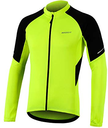 BERGRISAR Men's Basic Cycling Jerseys Long Sleeves Bike Bicycle Shirt Zipper Pockets BG012 Yellow Size Medium