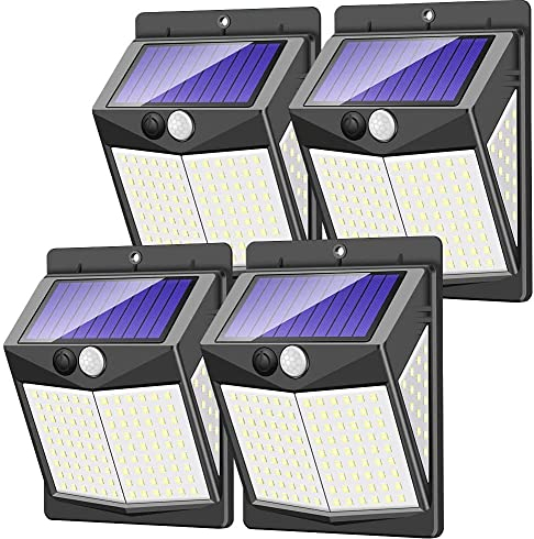 CLAONER Solar Security Lights Outdoor, Motion Sensor Light 3 Lighting Modes Solar Powered LED Lights IP65 Solar Wall Lights for Yard Garage Garden Fence Door (4 Pack)